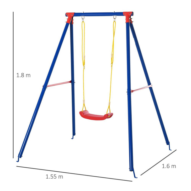 Metal Swing Set w/ Adjustable Rope A-Frame Stand Outdoor Playset