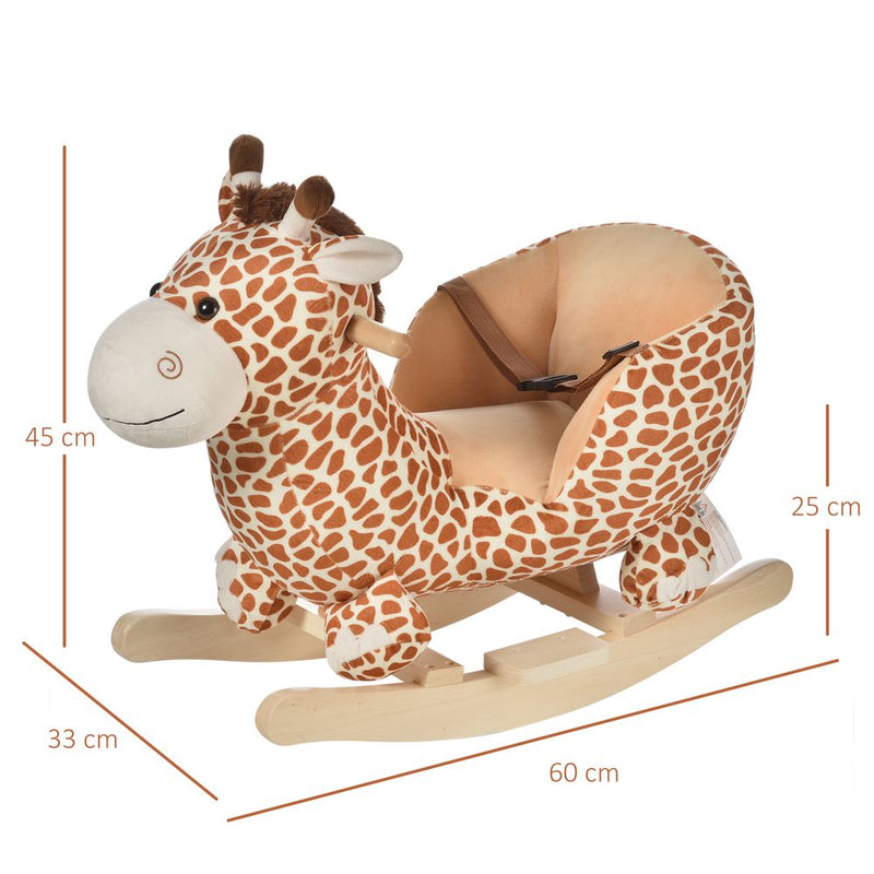 Baby Rocking Horse Kids Ride on Giraffe Plush Toy W/ 32 Song Seat Belt