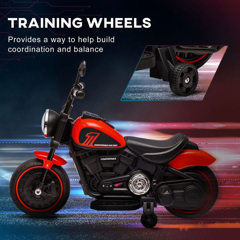 6V Electric Motorbike with Training Wheels, One-Button Start - Red