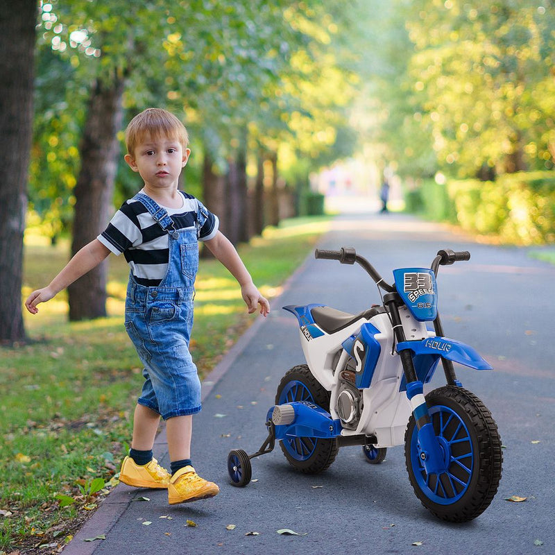 12V Kids Electric Motorbike Ride-On Motorcycle Training Wheels - Blue