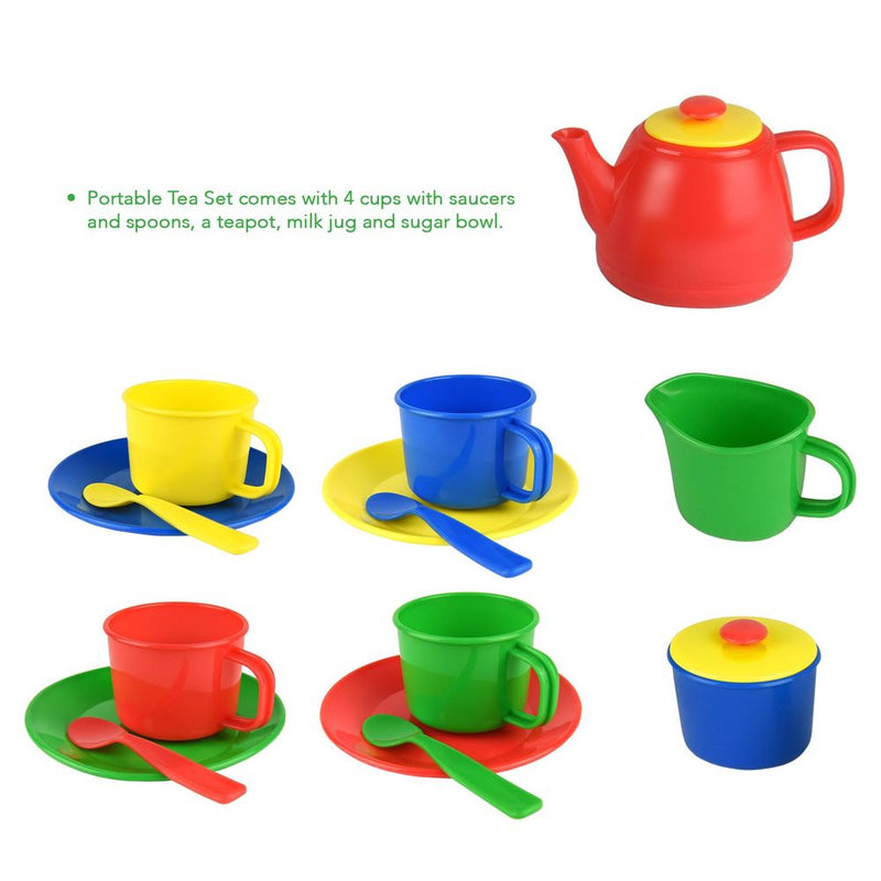 Kids 15 Piece Red Portable Plastic Tea Set with Carry Case for Age 3+