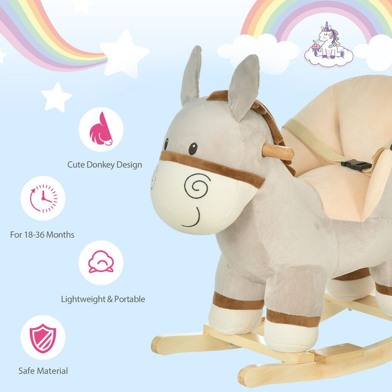 Cute Kids Ride-On Rocking Donkey Sound Handlebars Seat Belt Plush Body HOMCOM