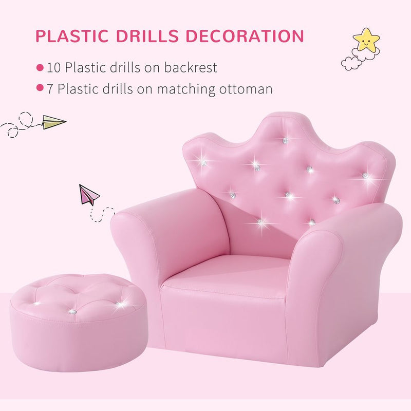 Kids Sofa Set Armchair Chair Seat With Free Footstool PU Leather Pink