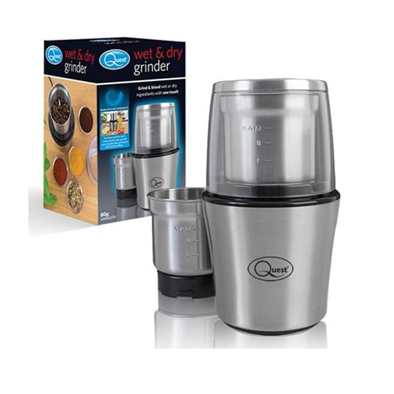 Quest Compact Stainless Steel Electric Grinder, 80g, 200W, 20 x 12 x 12cm