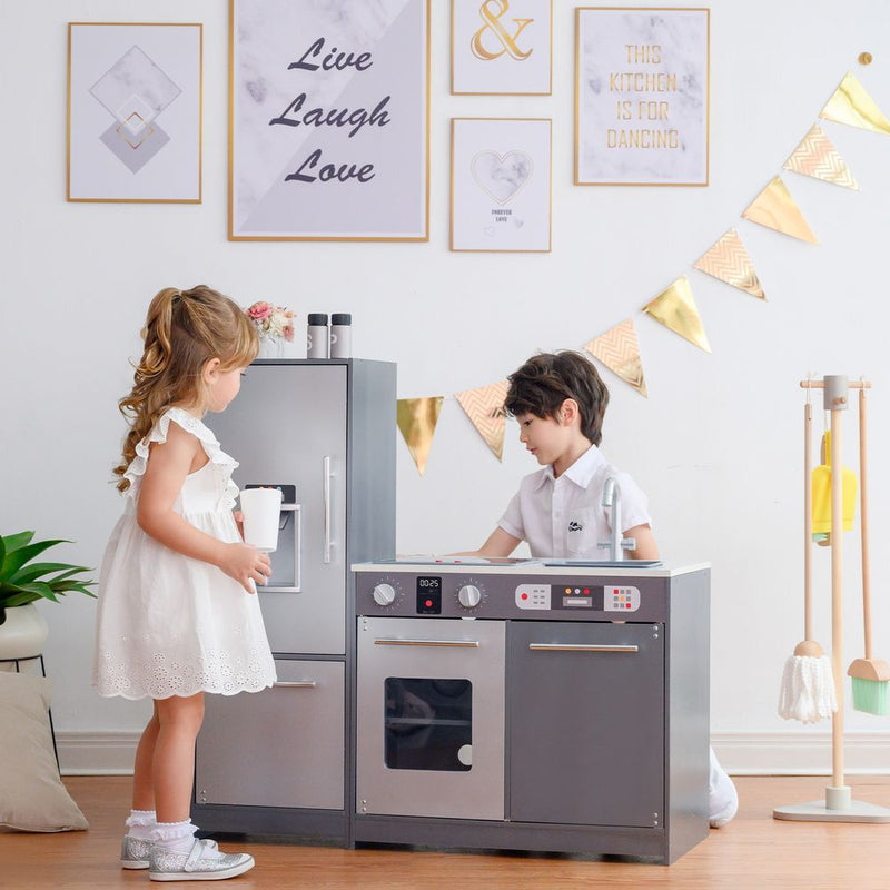 Milano Kids Wooden Play Kitchen & 10 Accessories Grey