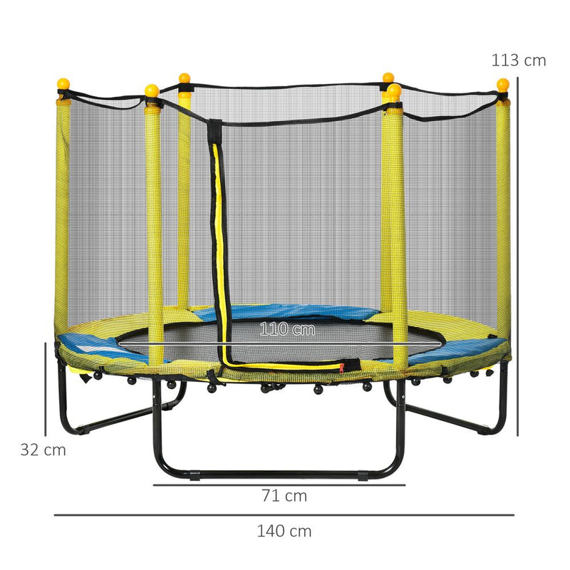 4.6FT Kids Trampoline w/ Enclosure, for Kids 1-10 Years - Yellow