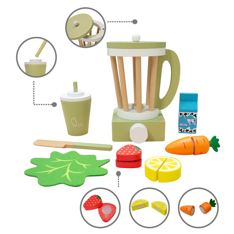 Wooden Blender Toy Play Kitchen Accessories 13 Pc Green