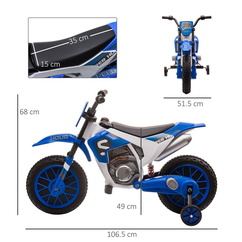 12V Kids Electric Motorbike Ride-On Motorcycle Training Wheels - Blue