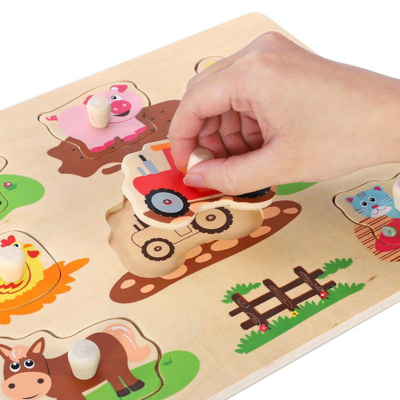 Wooden Farm Animals Peg  Montessori Jigsaw Puzzle Board