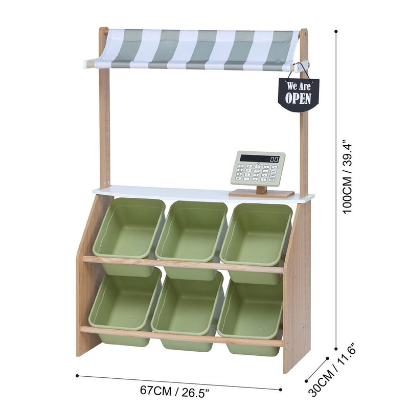 Wooden Market Grocery Stand Role Play Toy Set & 6 Accessories