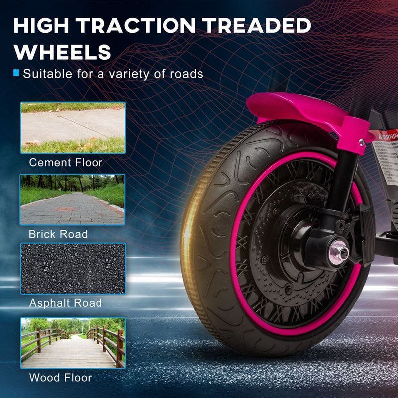 6V Electric Motorbike w/ Training Wheels, One-Button Start, Headlight - Pink