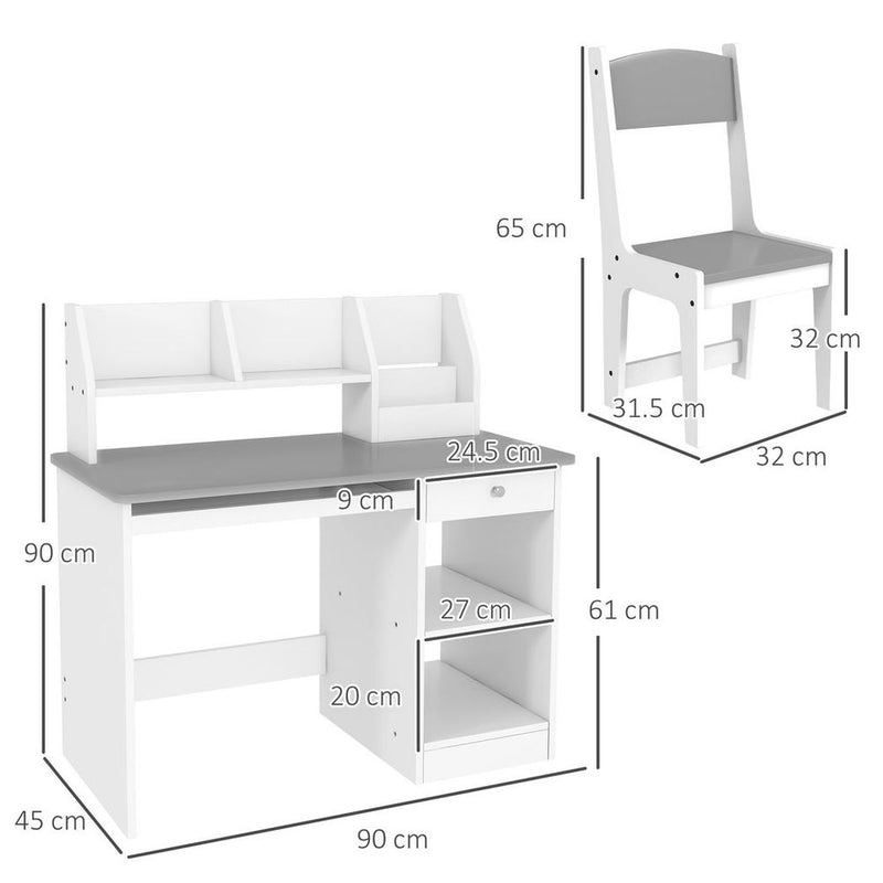 Kids Desk and Chair Set with Storage for 5-8 Years, Grey