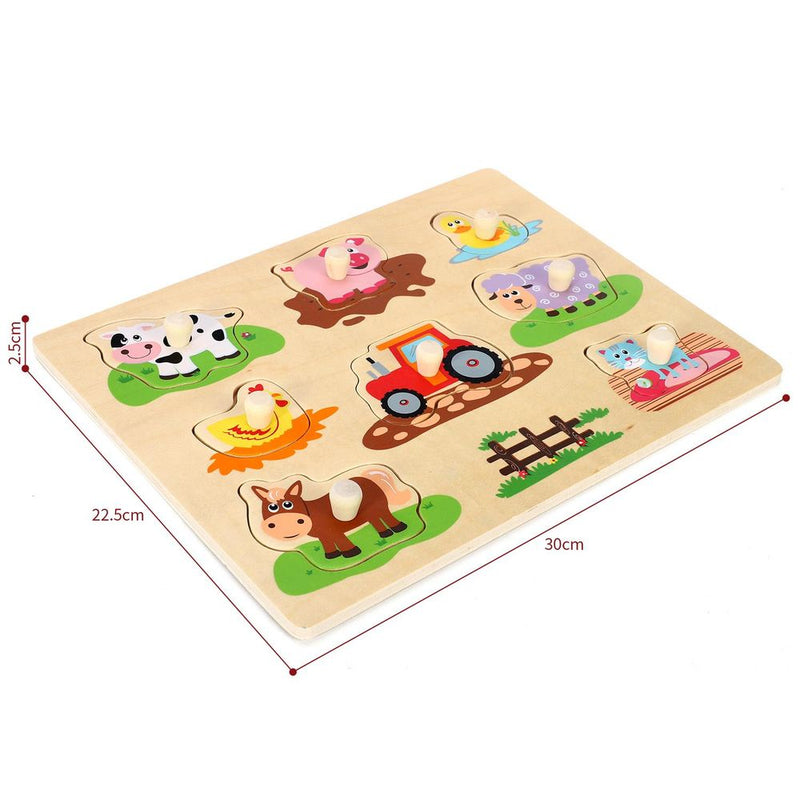 Wooden Farm Animals Peg  Montessori Jigsaw Puzzle Board