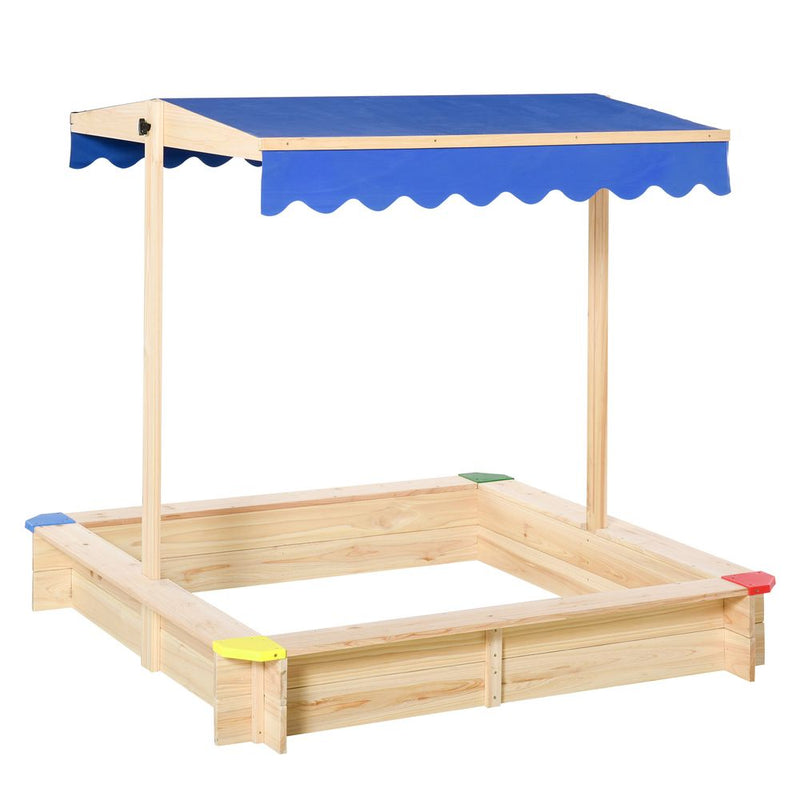 Kids Wooden Cabana Sandbox Children Outdoor Playset w/ Bench Canopy