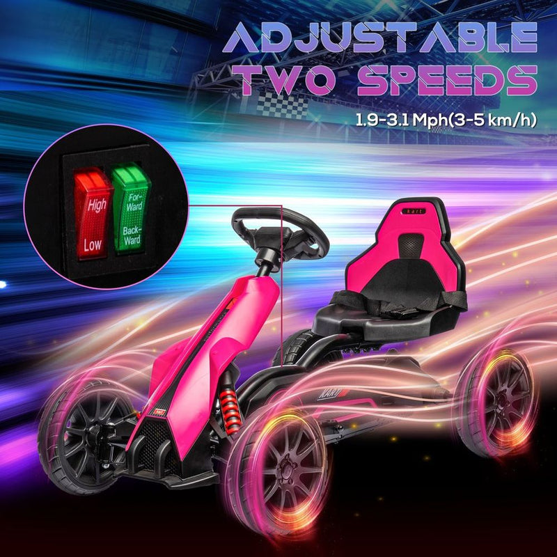 12V Electric Go Kart with Forward Reversing 2 Speeds for 3-8 Yrs - Pink