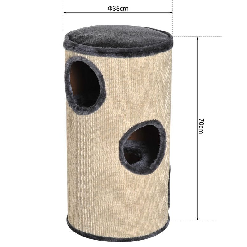 Cat Scratching Barrel Sisal Activity Center 3 Dens Observation Deck 70H Pawhut