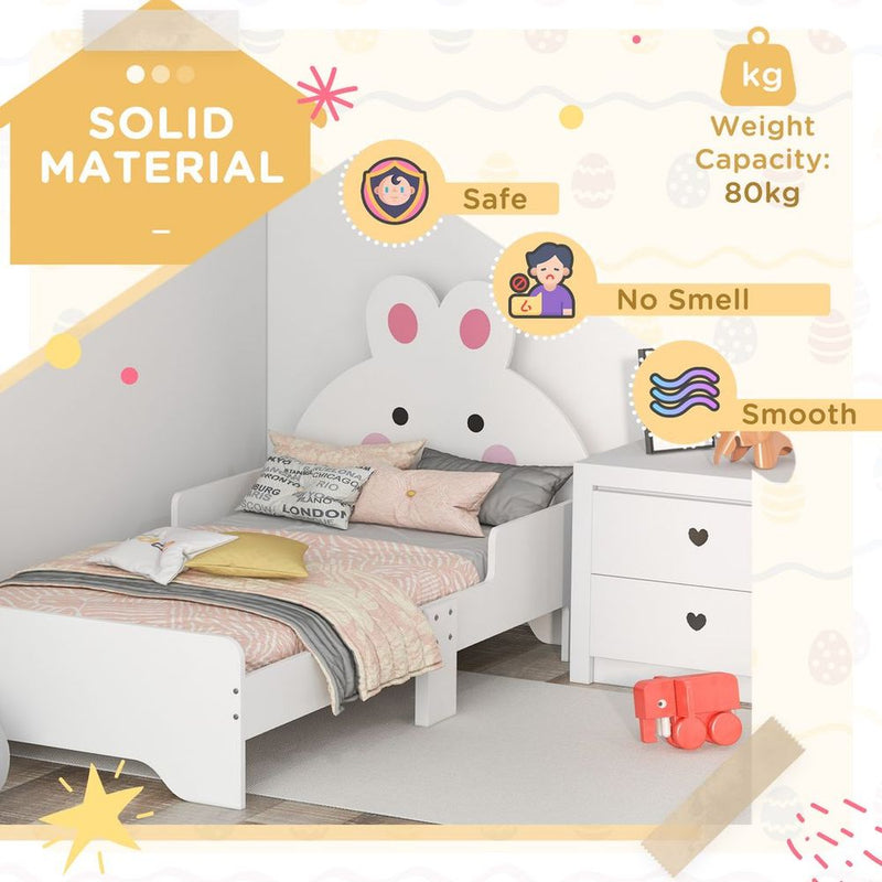 Toddler Single Bed Frame Furniture, Rabbit Design - White