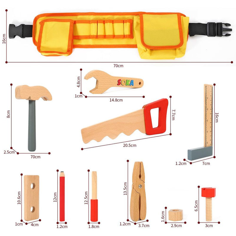 Wooden Carpenter's Tool Belt with Wooden Tools Pretend Play Builder