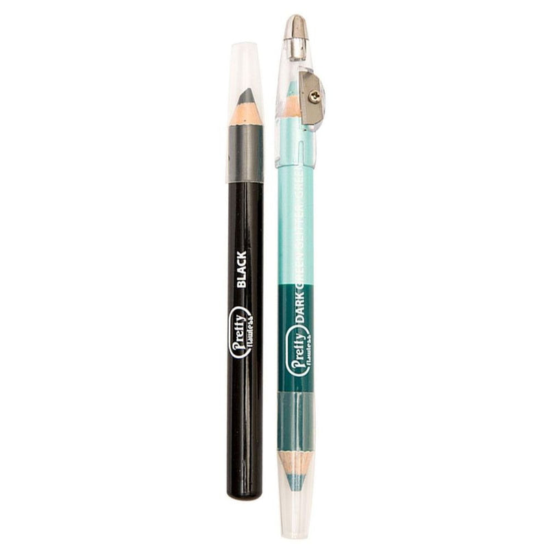 Pretty 3 in 1 Eyeshadow/Eyeliner Pencils with Sharpener, Green / Black