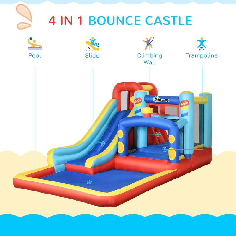 4 in 1 Kids Bouncy Castle Slide Pool Trampoline Climbing Wall Blower