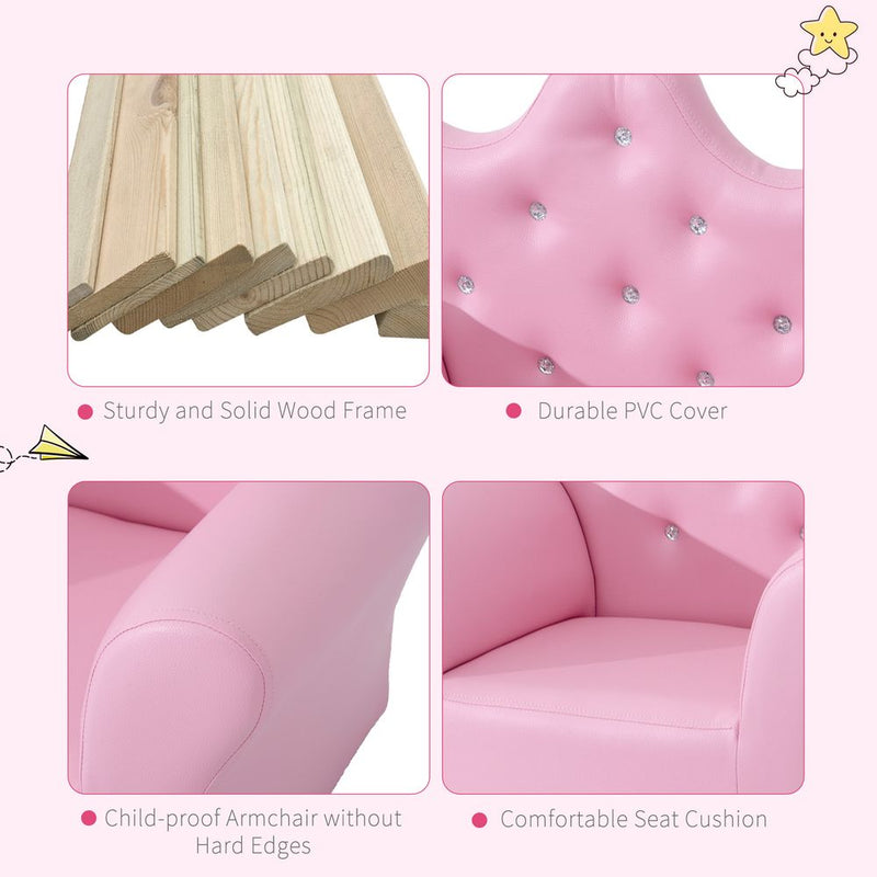 Kids Sofa Set Armchair Chair Seat With Free Footstool PU Leather Pink