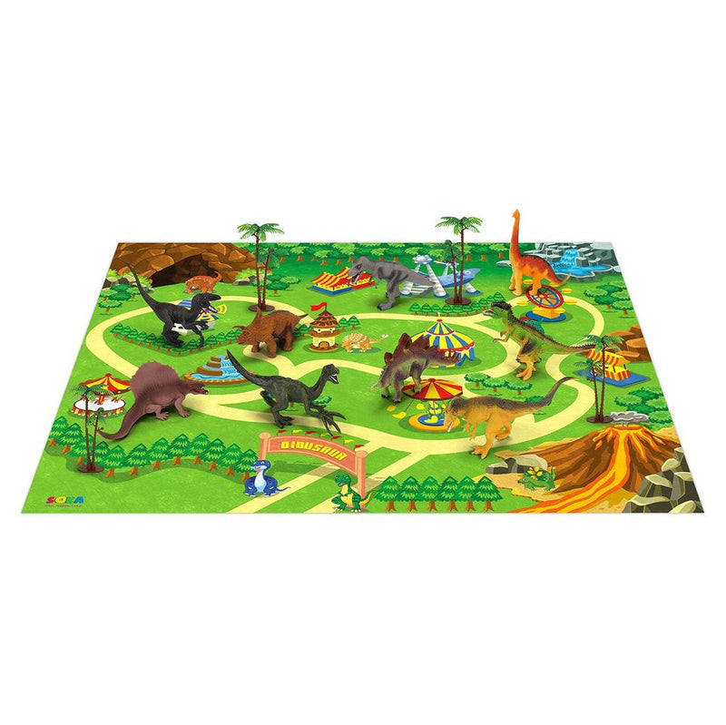 Realistic Dinosaur Toy Figure Set with Activity Play Mat & Trees for kids - Includes TRex Triceratops Velociraptor