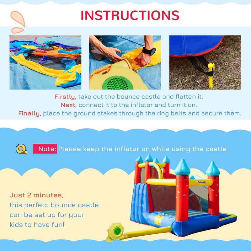 Kids Bouncy Castle with Slide Pool Trampoline Climbing Wall w/ Blower