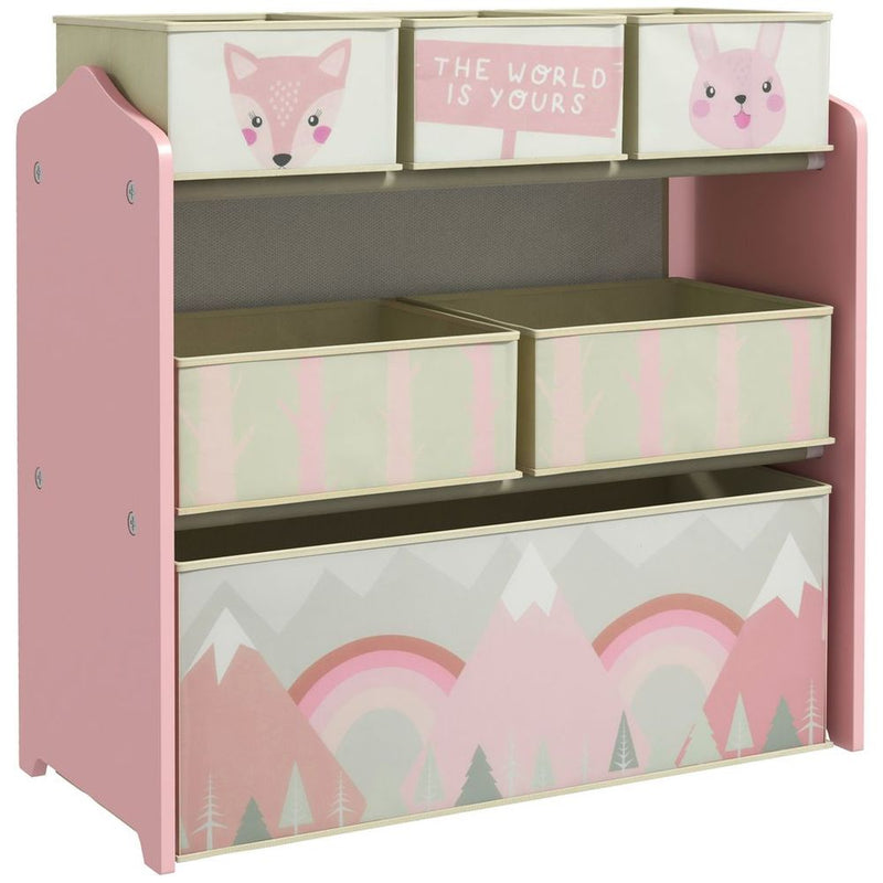 Kids Storage Units with 6 Boxes, Kids Toy Storage Organiser, Pink