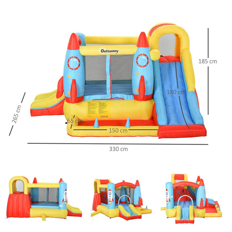 Bouncy Castle with Slide Pool Rocket Trampoline w/ Carrybag Blower