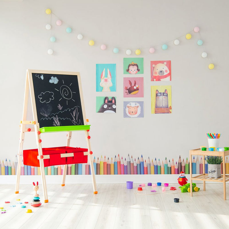 Kids Easel Chalkboard Blackboard Whiteboard Adjust Height