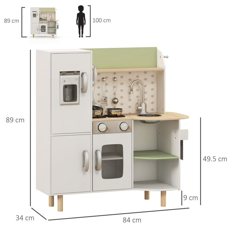 Kids Toy Kitchen Playset with Phone, Ice Maker, Stove, Sink - White