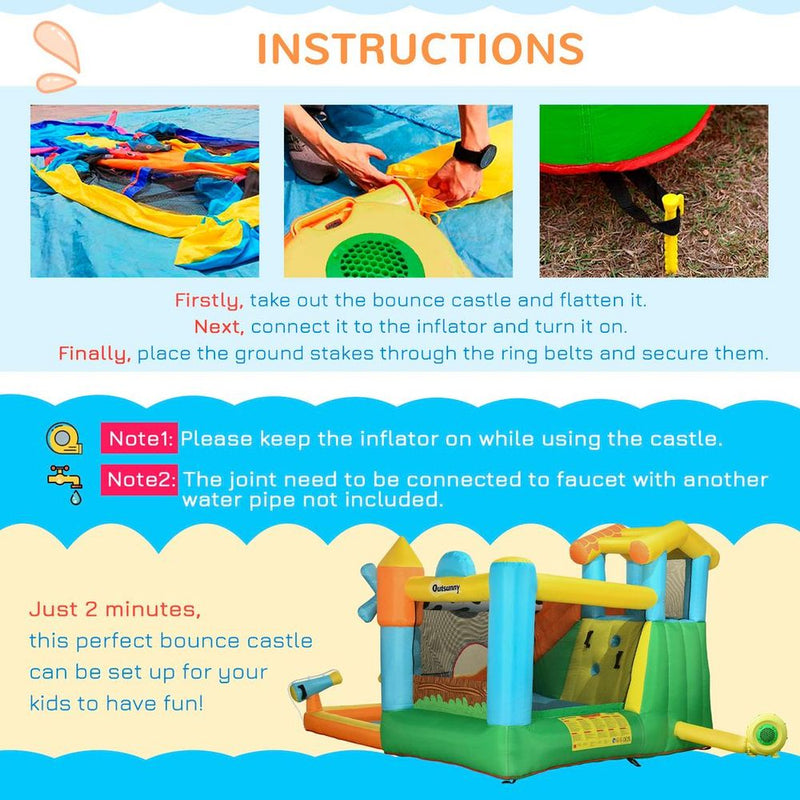 Outsunny Inflatable House, Kids Bounce Castle with Inflator, Bag