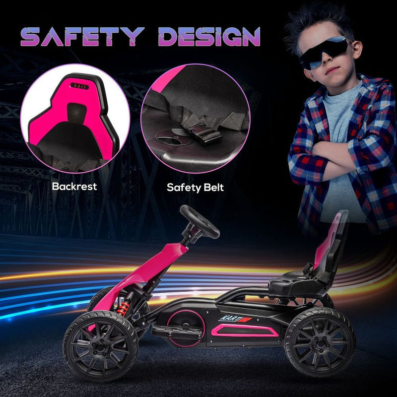 12V Electric Go Kart with Forward Reversing 2 Speeds for 3-8 Yrs - Pink