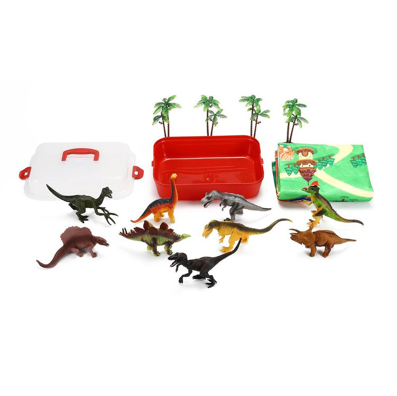 Realistic Dinosaur Toy Figure Set with Activity Play Mat & Trees for kids - Includes TRex Triceratops Velociraptor