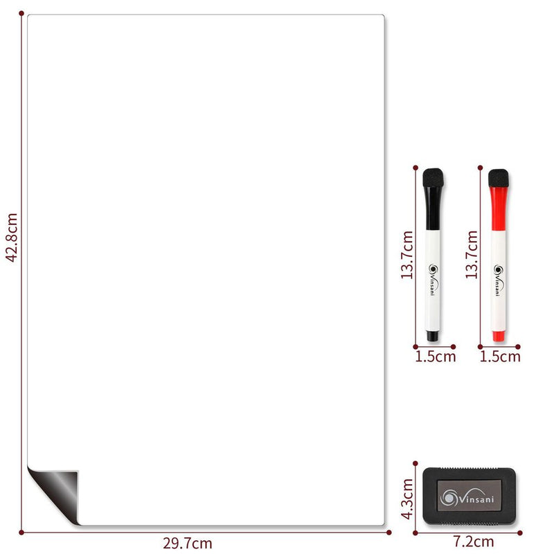 Vinsani A3 Whiteboard w/ 2 Markers and Eraser