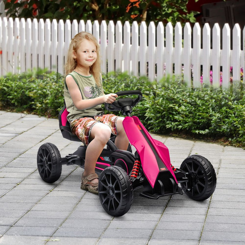 Children Pedal Go Kart with Adjustable Seat, Handbrake - Pink