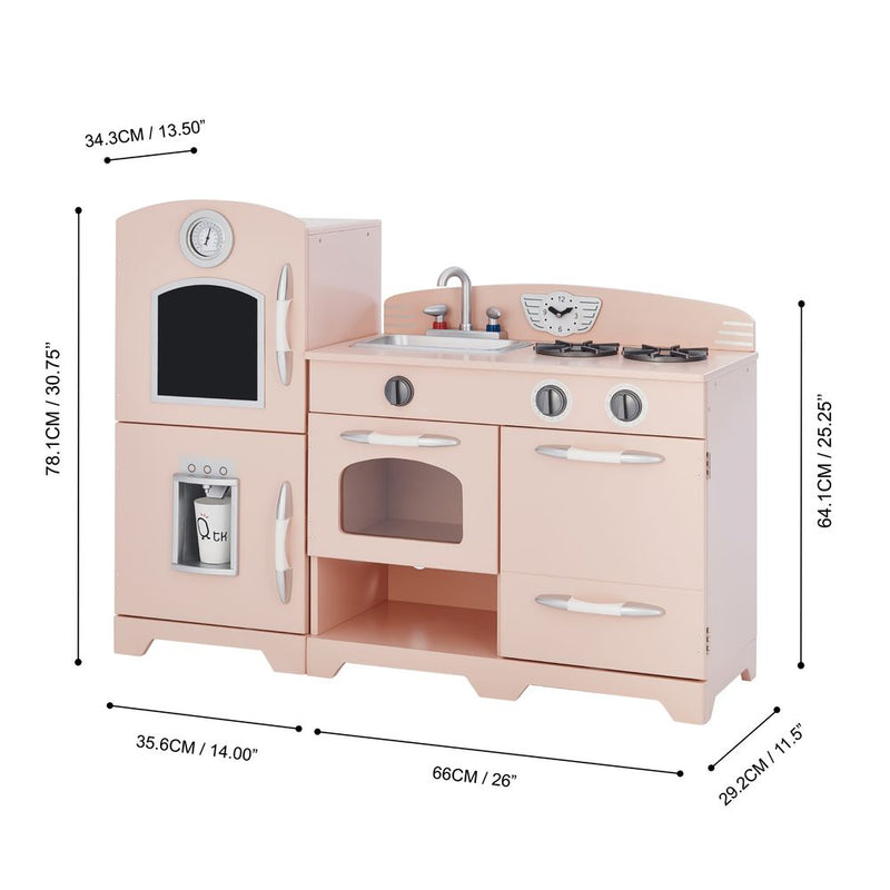 Pink Wooden Toy Kitchen with Fridge by Play Kitchen TD-11413P