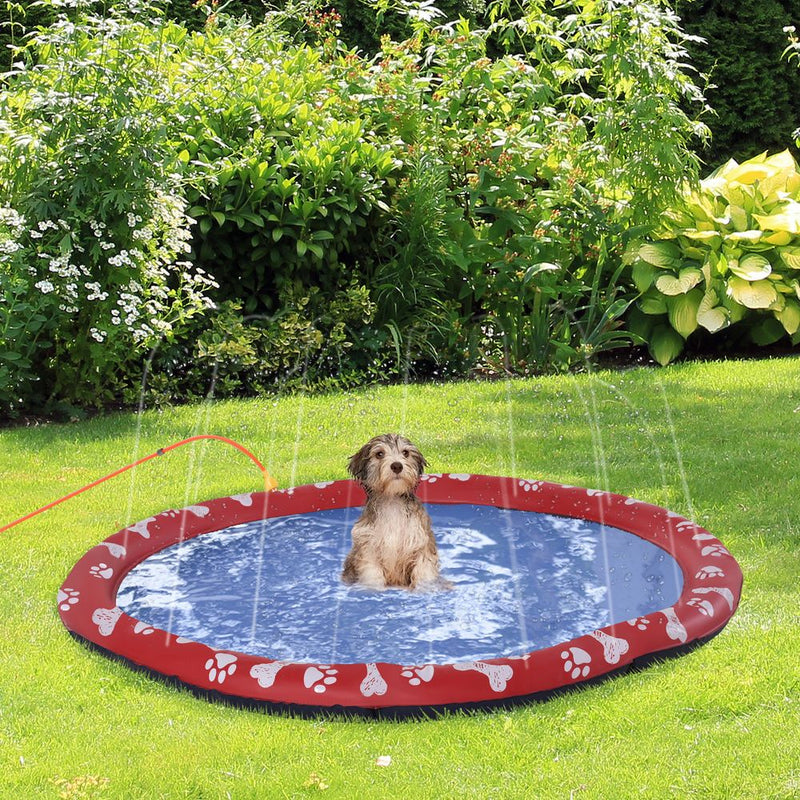 150cm Splash Pad Sprinkler for Pets Dog Bath Pool Non-slip Outdoor Red Pawhut