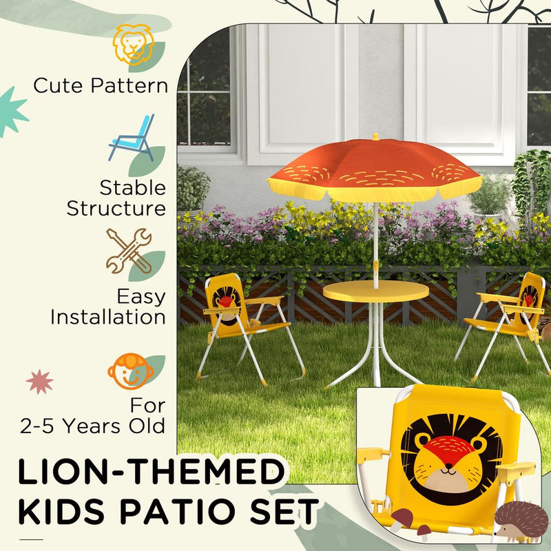 Kids Bistro Table and Chair Set with Lion Theme, Adjustable Parasol