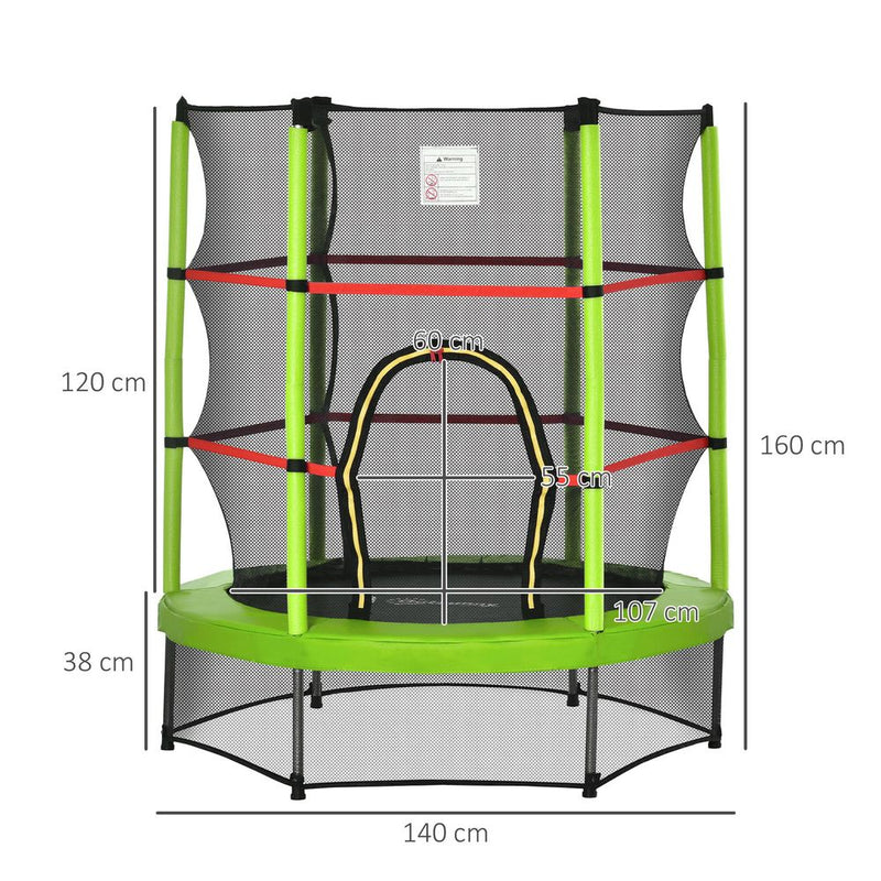 Kids Trampoline Mini Bouncer w/ Enclosure Net Age 3-6 Years Green