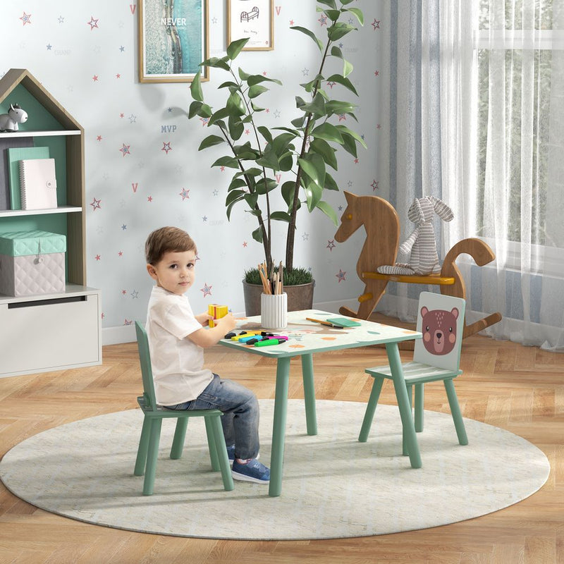 Kids Table and Chairs, Children Desk with 2 Chairs, Green