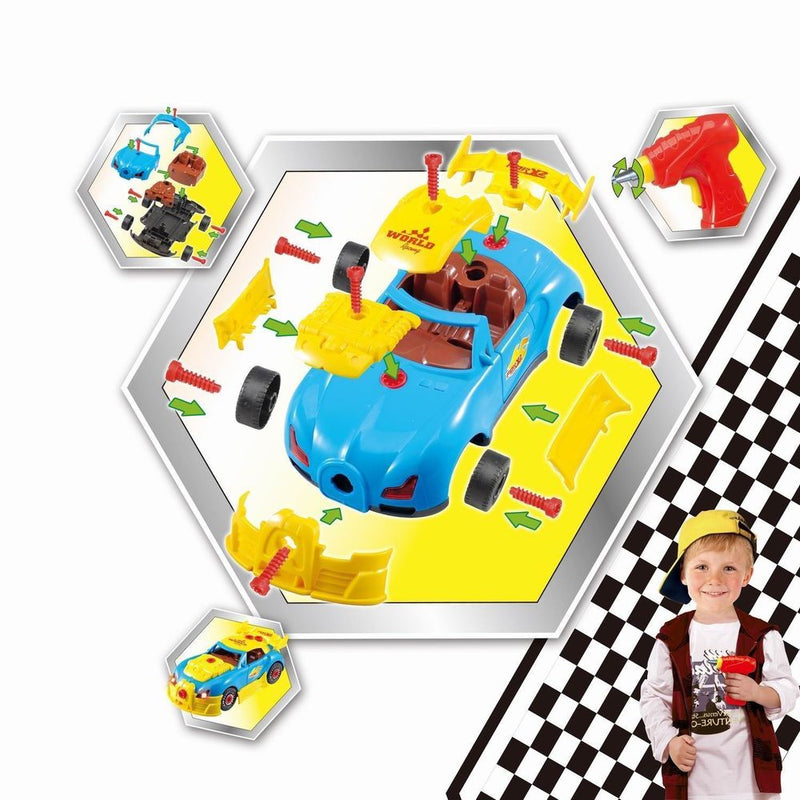 PACK OF 2 Build Your Own Toy Car with 30 Pieces & Electric Drill, Realistic Sounds & Lights For Boys 3Yrs+