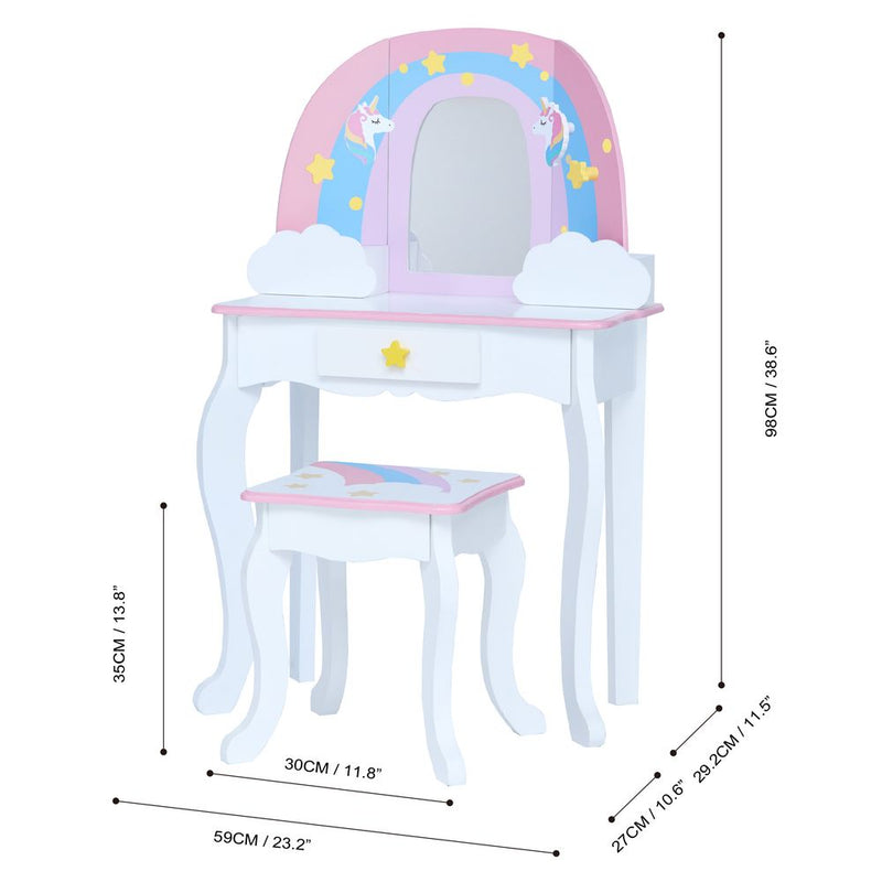 Kids Vanity Set Dressing Table with Mirror Storage & Stool