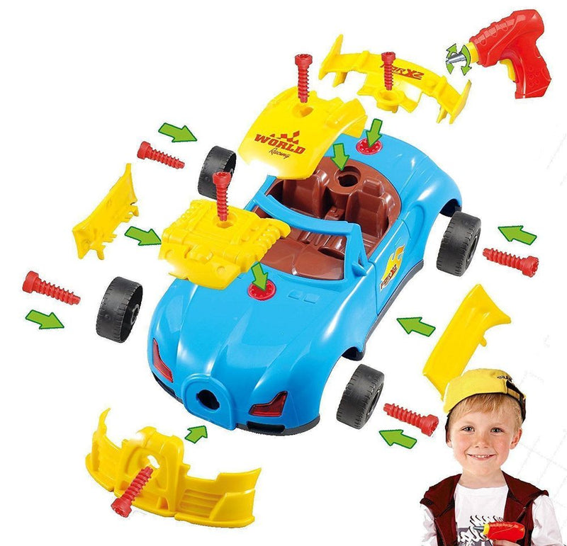 PACK OF 2 Build Your Own Toy Car with 30 Pieces & Electric Drill, Realistic Sounds & Lights For Boys 3Yrs+