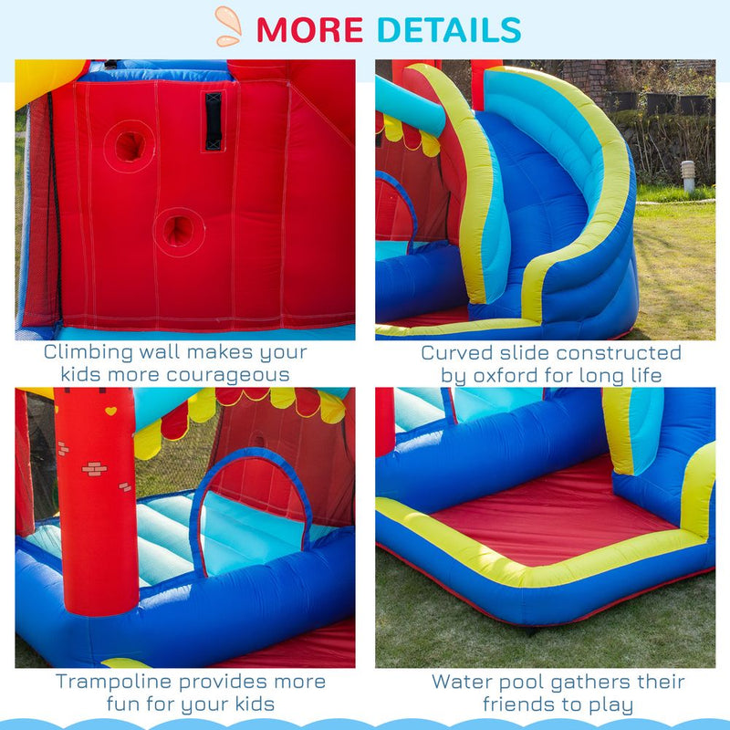 Kids Bouncy Castle with Slide Pool Trampoline Climbing Wall w/ Blower