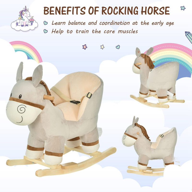 Cute Kids Ride-On Rocking Donkey Sound Handlebars Seat Belt Plush Body HOMCOM