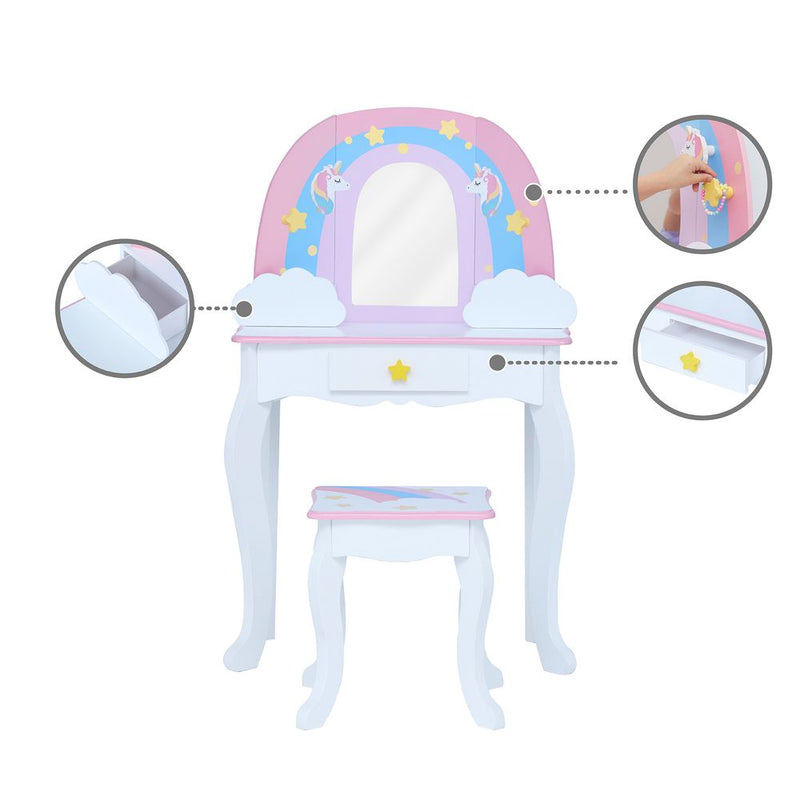 Kids Vanity Set Dressing Table with Mirror Storage & Stool