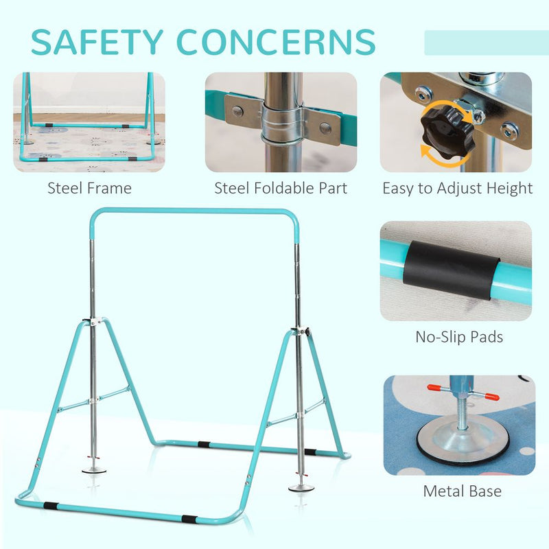 Kids Gymnastics Bar w/ Adjustable Height, Foldable Training Bar - Green