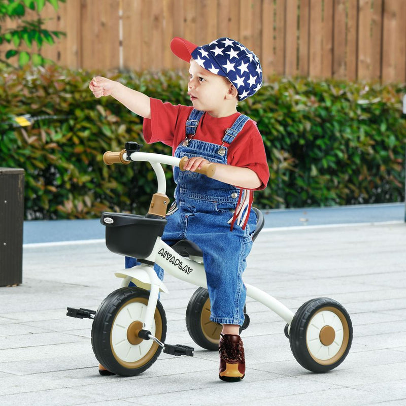 Kids Trike with Adjustable Seat, Basket, Bell for Ages 2-5 Yrs White