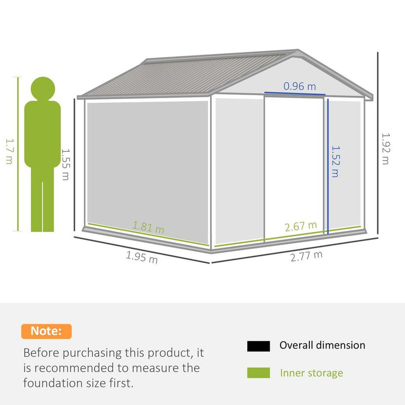 9 X 6FT Outdoor Storage Garden Shed Sliding Door Galvanised Metal Brown